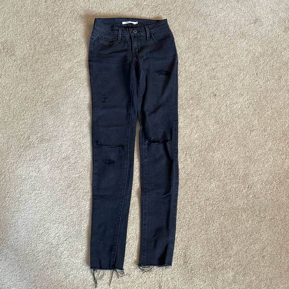 Women’s Levi’s Black Super Skinny Size 25 Distressed Used Jeans